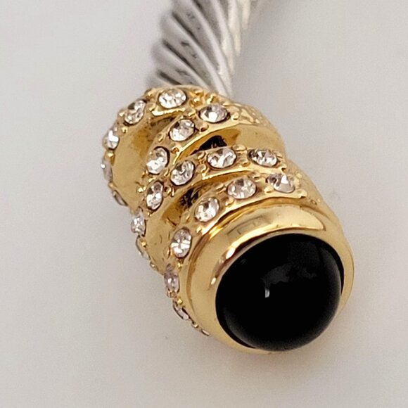 Silver Tone Braided Cuff Bracelet Gold Tone & Rhinestone Ends - Picture 5 of 7